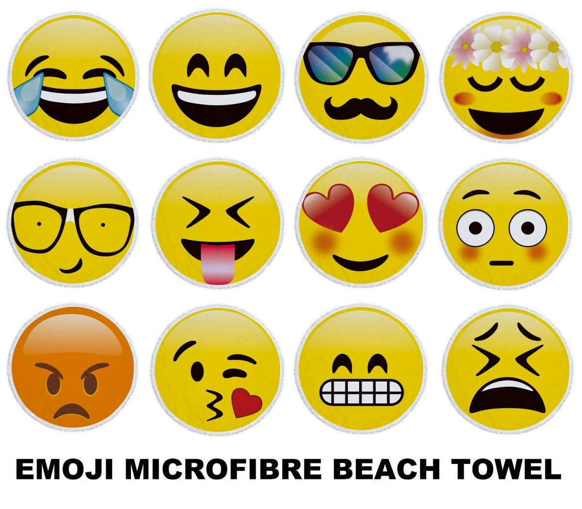 Emoji Novelty Round Beach Towel