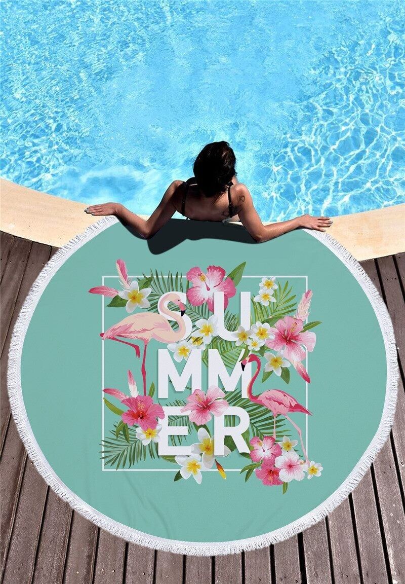 Round Flamingo Mandala Throw Blanket Beach Towel – view 2