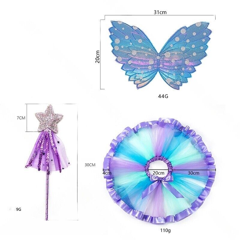 Kids Metallic Fairy Wings, Tutu & Wand Set