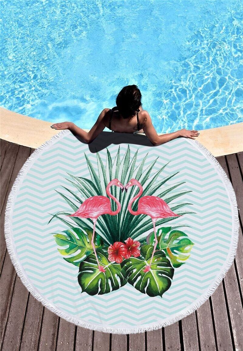 Round Flamingo Mandala Throw Blanket Beach Towel – view 4