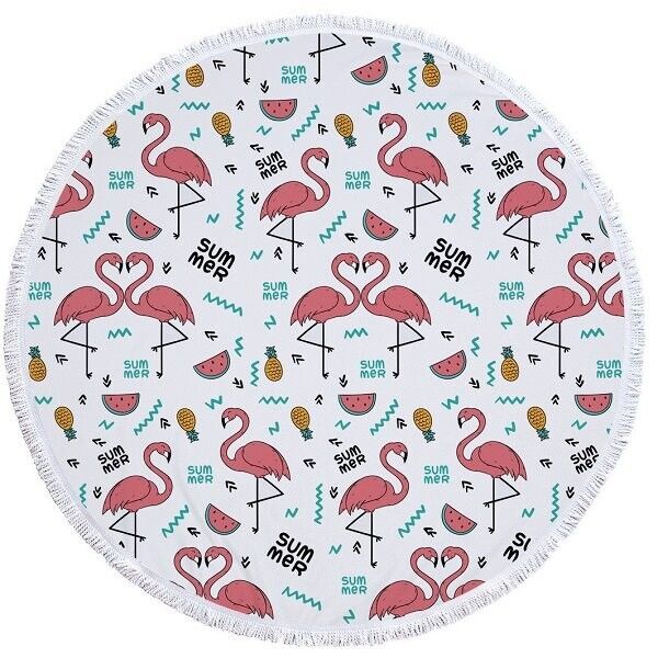 Round Flamingo Mandala Throw Blanket Beach Towel – view 9