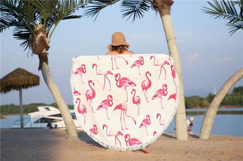 Round Flamingo Mandala Throw Blanket Beach Towel – view 6
