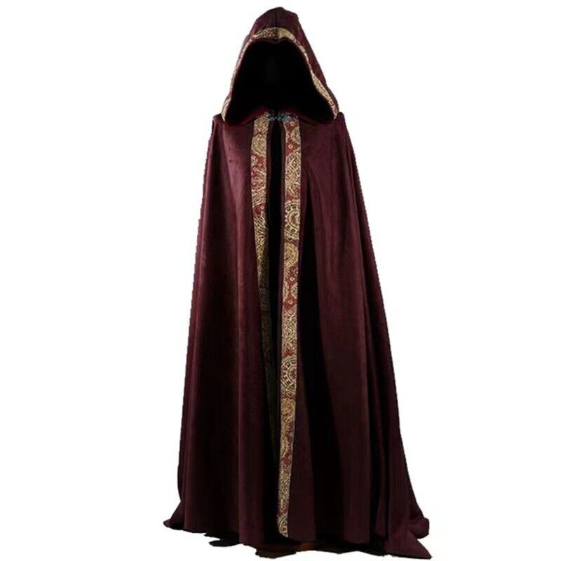 Adult Renaissance Medieval Burgundy Hooded Long Robe Cloak