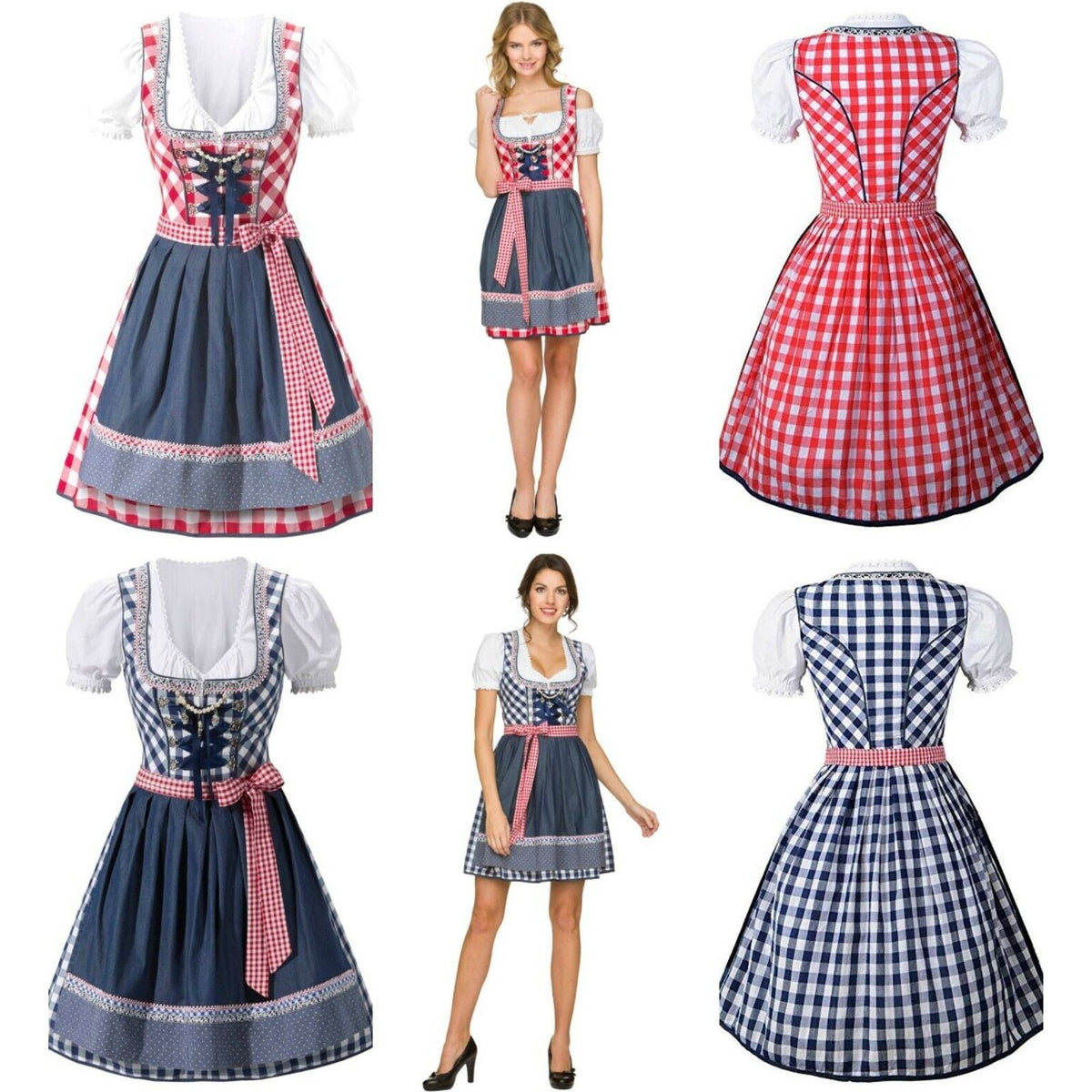 Women's Oktoberfest Beer Maid Dirndl Checked Dress