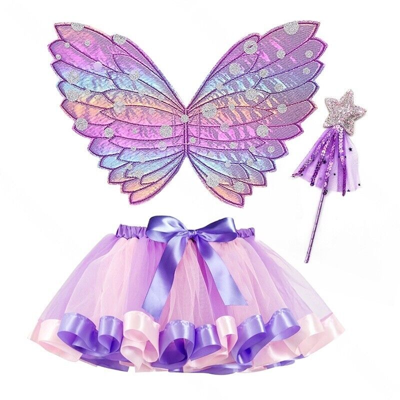 Kids Metallic Fairy Wings, Tutu & Wand Set