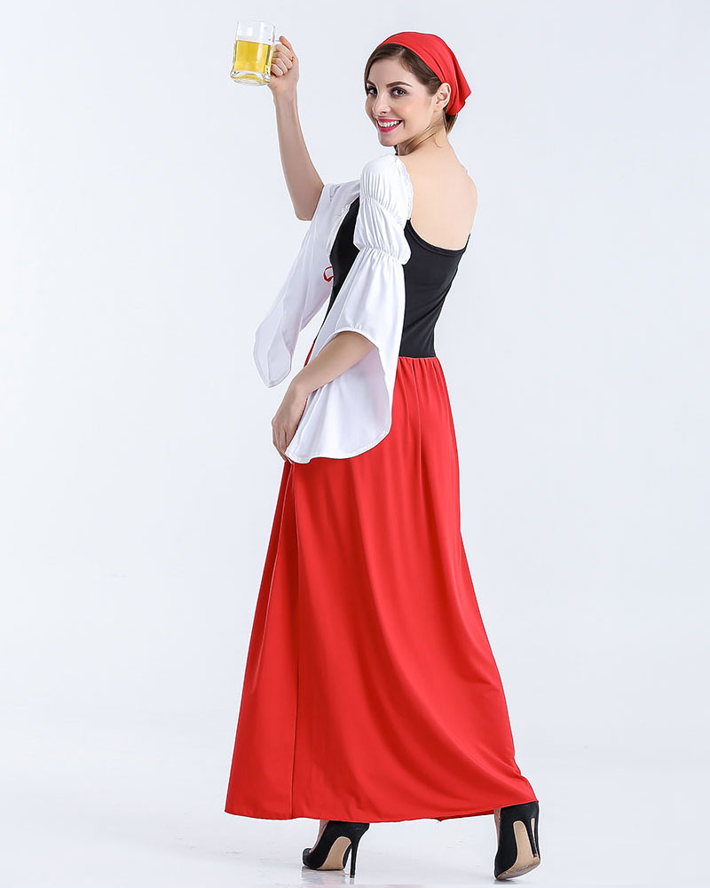 Women's Oktoberfest Bavarian Beer Wench Maid Long Red Dress – view 3