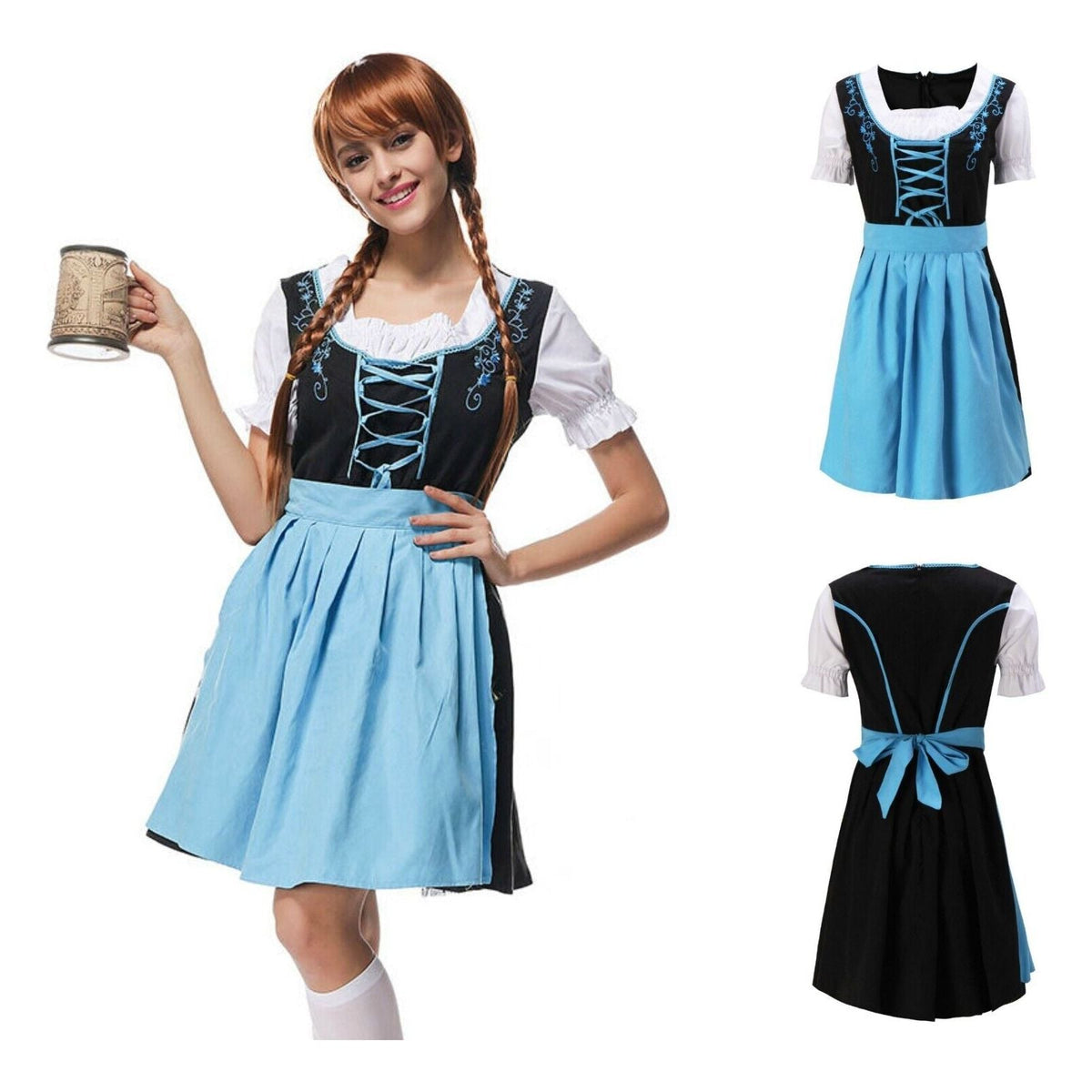 Women's Oktoberfest Bavarian Beer Maid Vintage Light Blue Dress