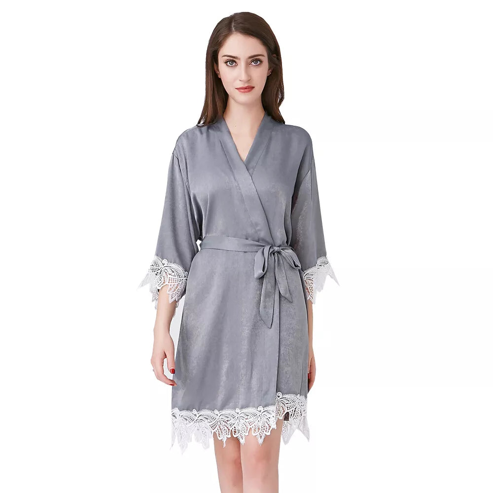Lace Satin Kimono Bridal Robe – view 5