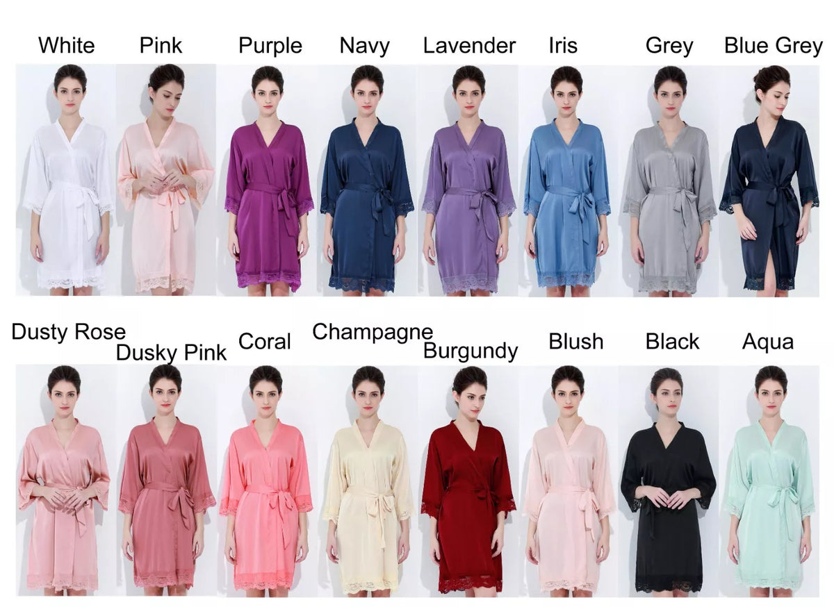 Lace Trim Satin Bride & Bridesmaid Robe – view 2