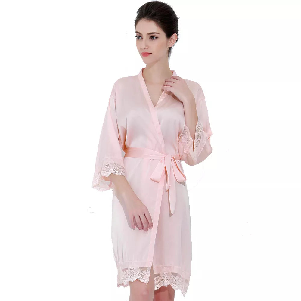 Lace Trim Satin Bride & Bridesmaid Robe – view 3