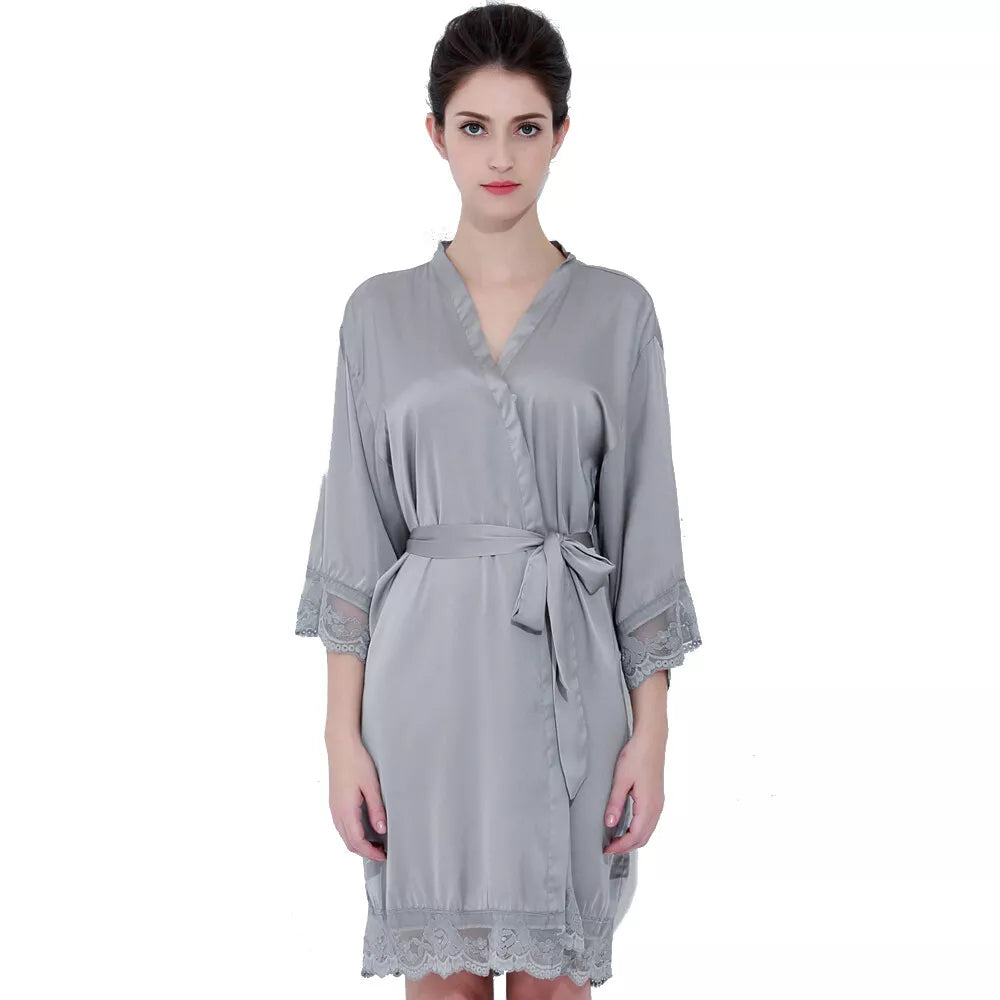 Lace Trim Satin Bride & Bridesmaid Robe – view 5