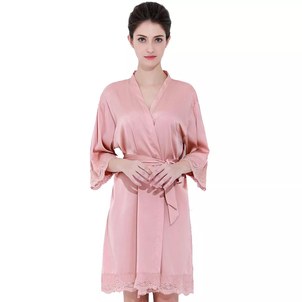Lace Trim Satin Bride & Bridesmaid Robe – view 9