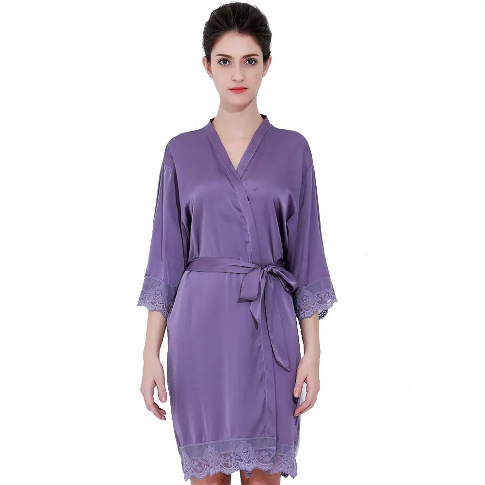 Lace Trim Satin Bride & Bridesmaid Robe – view 11