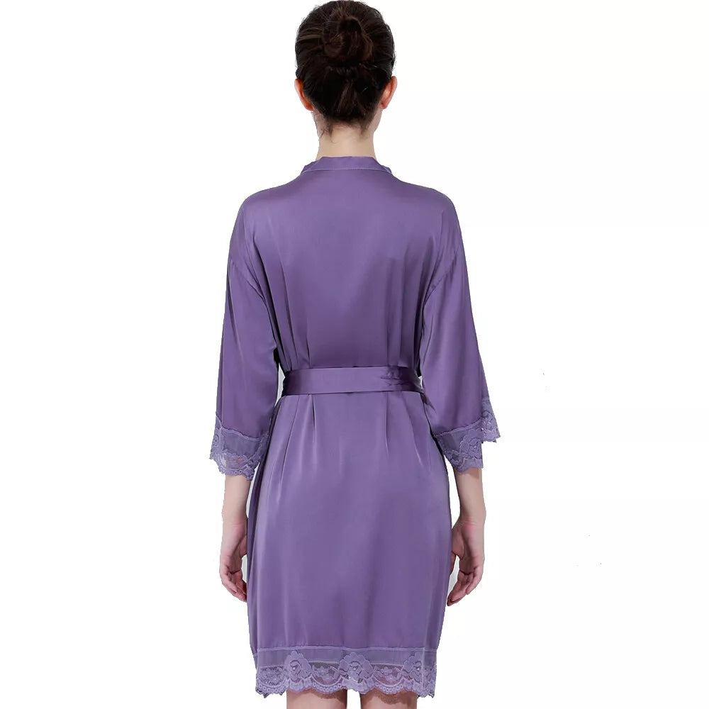 Lace Trim Satin Bride & Bridesmaid Robe – view 12