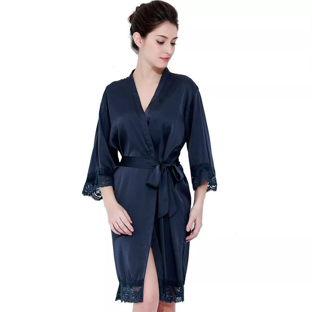 Lace Trim Satin Bride & Bridesmaid Robe – view 13