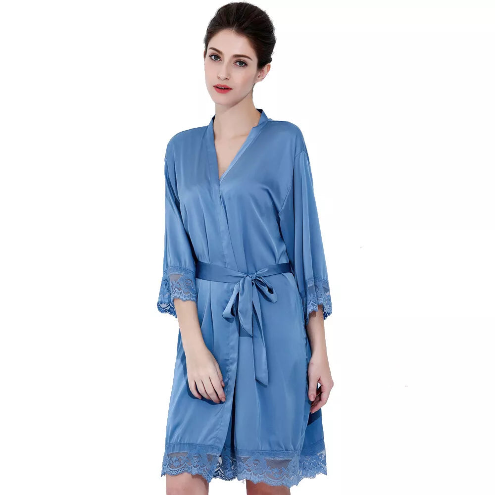 Lace Trim Satin Bride & Bridesmaid Robe – view 15