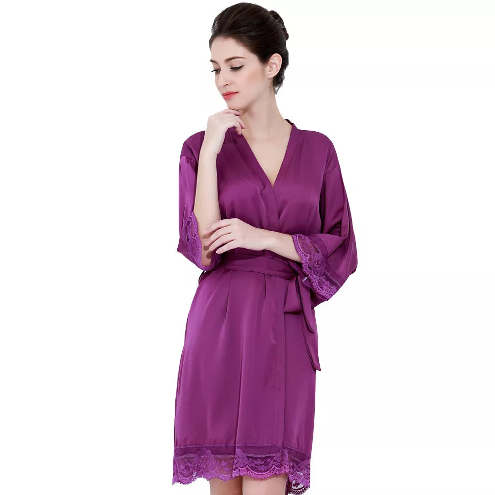 Lace Trim Satin Bride & Bridesmaid Robe – view 17