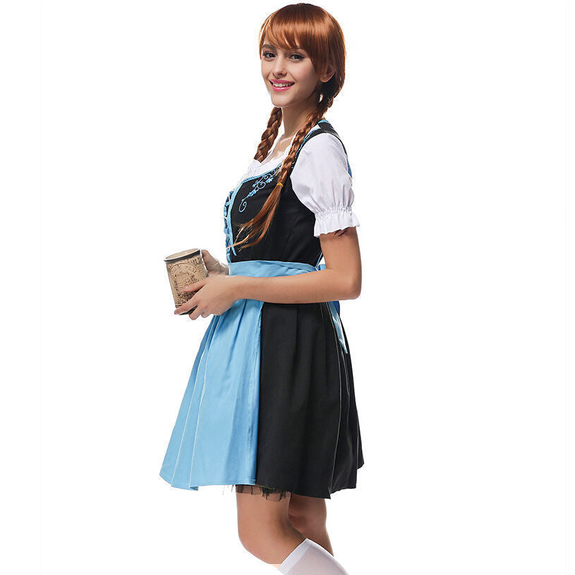 Women's Oktoberfest Bavarian Beer Maid Vintage Light Blue Dress – view 3