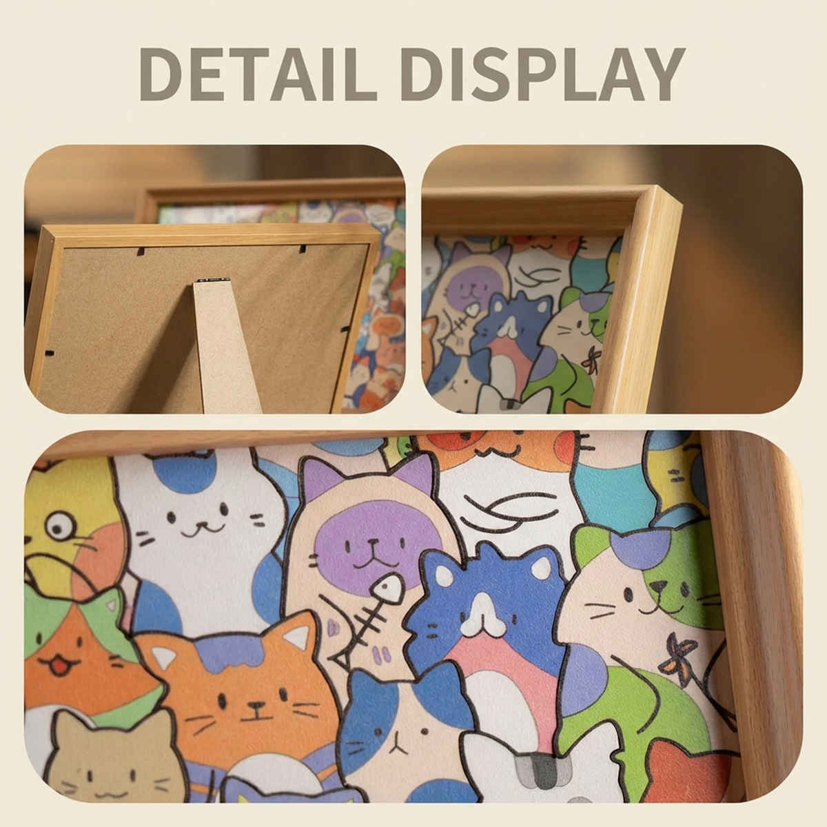 DIY Colour-In Wooden Cat Puzzle with Frame & Markers – view 3