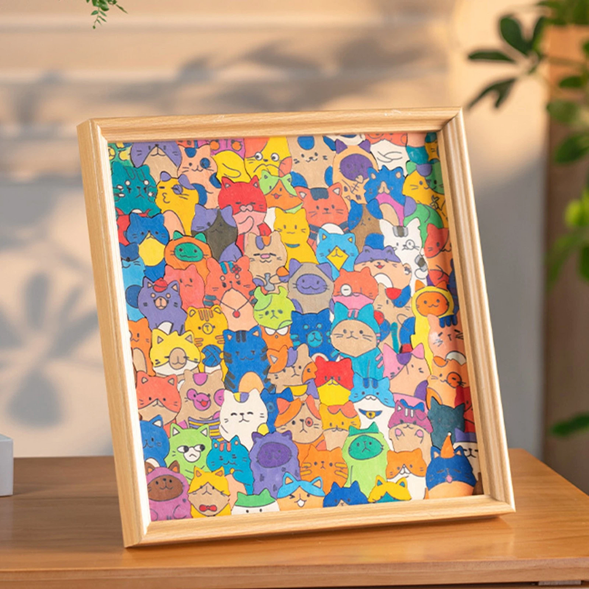 DIY Colour-In Wooden Cat Puzzle with Frame & Markers
