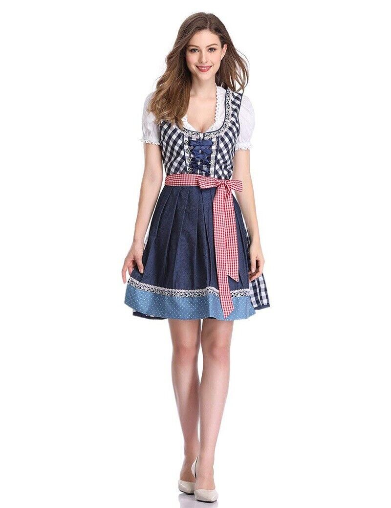 Women's Oktoberfest Beer Maid Dirndl Checked Dress – view 2