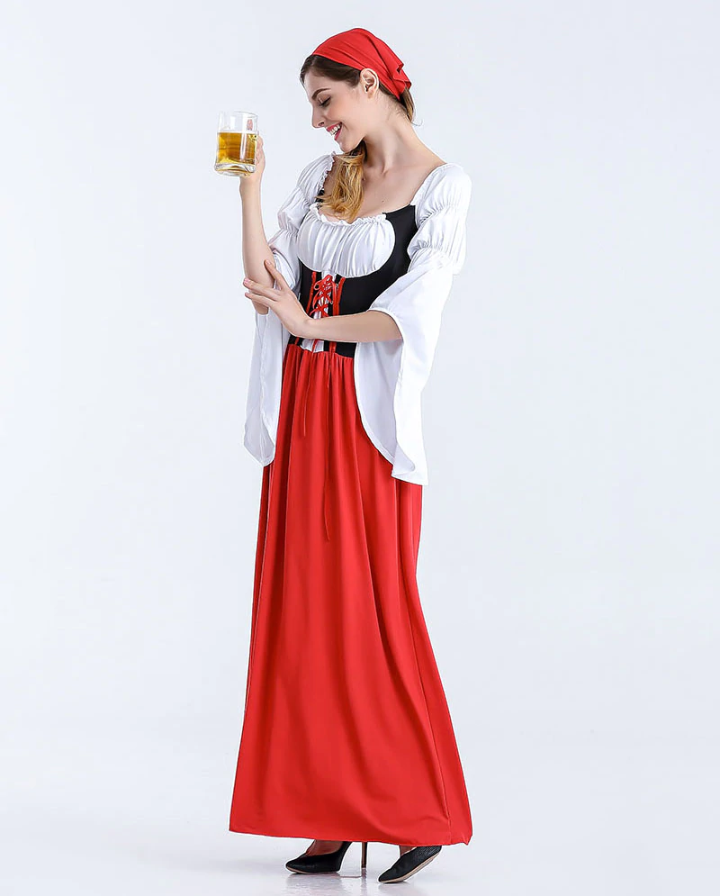 Women's Oktoberfest Bavarian Beer Wench Maid Long Red Dress – view 2