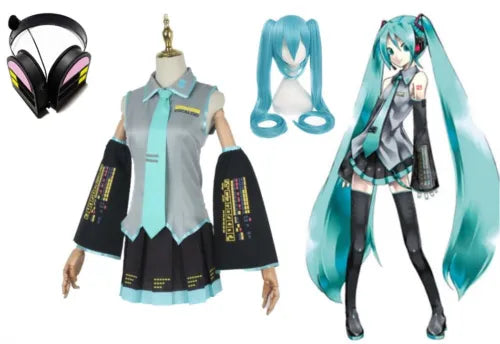 Teal Twin-Tail Virtual Idol with Headset & Wig