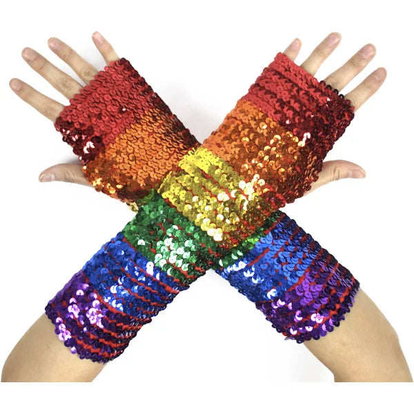 Rainbow Sequin Fingerless Gloves