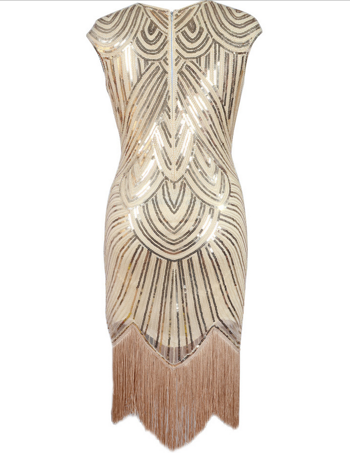 Women's Beige Gatsby Sequin Flapper 1920s Charleston Dress – view 3